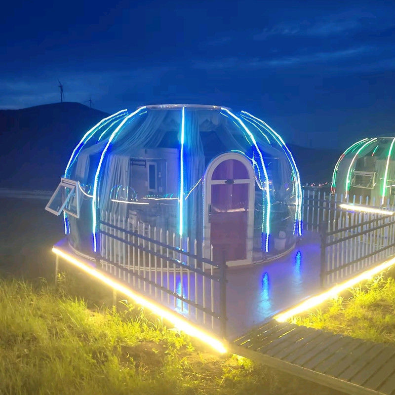 Tente à bulles d'igloo de 3m x 2,3m Maison à dôme en polycarbonate avec carton en bois