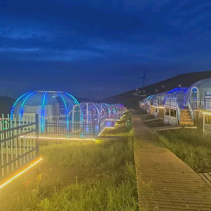 Tente à bulles d'igloo de 3m x 2,3m Maison à dôme en polycarbonate avec carton en bois