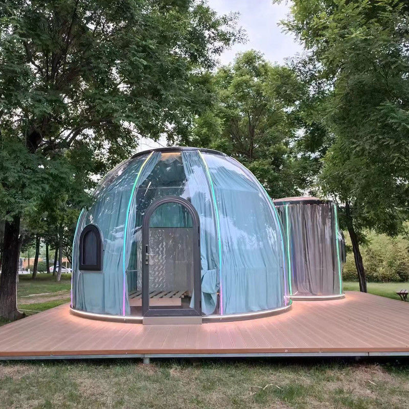Tente à bulles d'igloo de 3m x 2,3m Maison à dôme en polycarbonate avec carton en bois